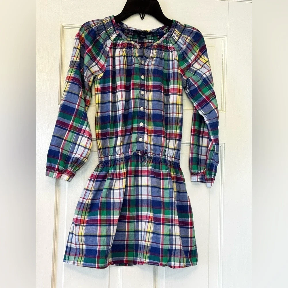 Ralph Lauren‎ Girls Plaid Button-Front Dress in Blue, Green, Red, Yellow